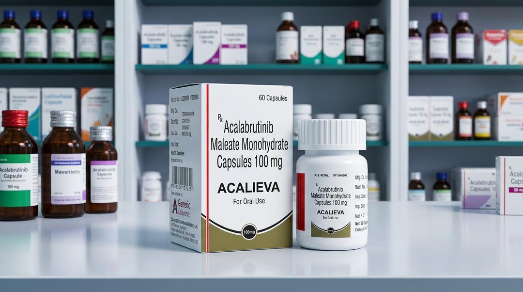 Acalabrutinib maleate monohydrate 100mg capsules, Acalieva brand, pharmacy setting