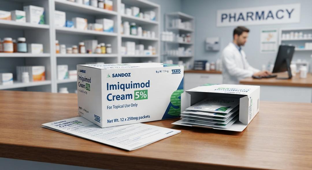 Imiquimod Cream 5% 12 x 250mg packets, Sandoz Taro, topical immune modifier for actinic keratosis and skin cancer
