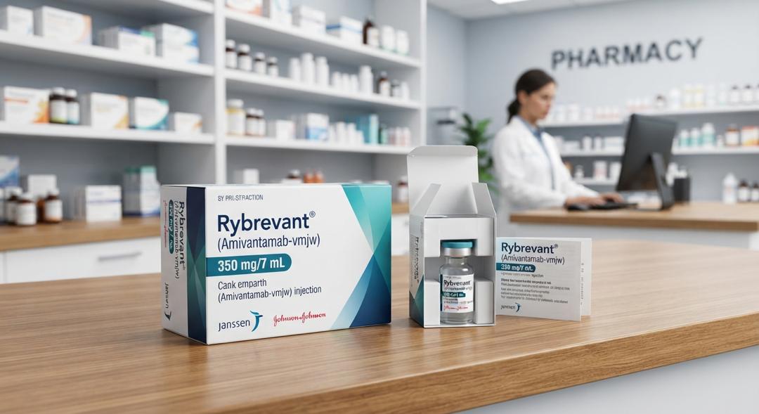 Rybrevant amivantamab-vmjw 350mg/7mL injection vials and box, Janssen Oncology, EGFR MET bispecific antibody